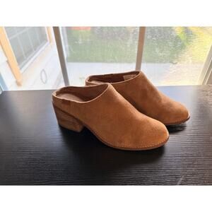 TOMS Suede Mule Clogs Womens 8 Brown Slip On Block Heel Shoes